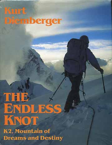
Julie Tullis on the summit of Broad Peak looking to K2 on July 18 1984 – her mountain of mountains - Endless Knot: K2 Mountain Of Dreams And Destiny book front cover

